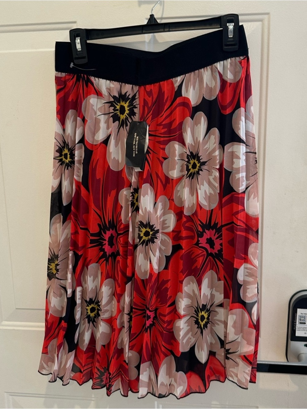 Floral Red Pleated Midi Skirt - Women